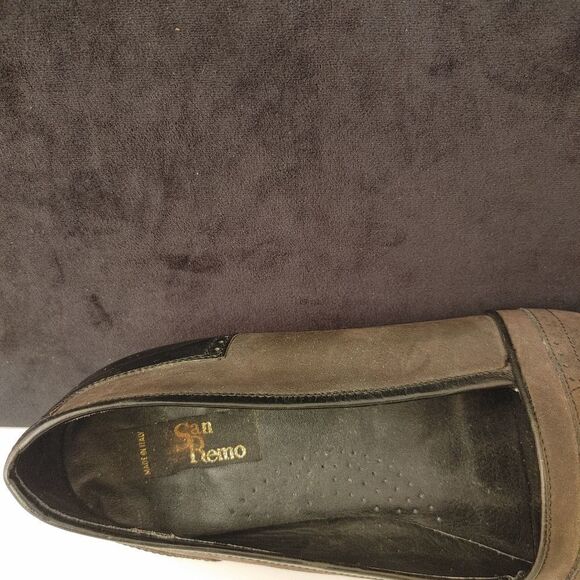 SAN REMO CHARCOAL SUEDE WITH GRAY LEATHER TRIM LOAFER WITH TASSELLS. - Picture 7 of 8